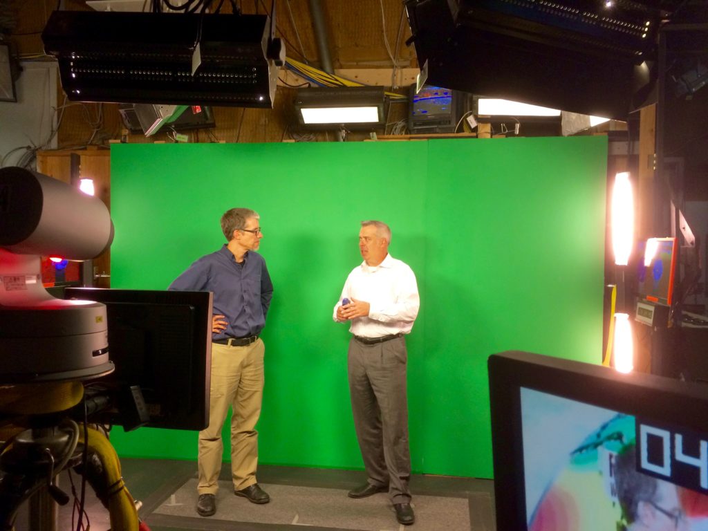 The green screen in the studio where Jason does his forecast.